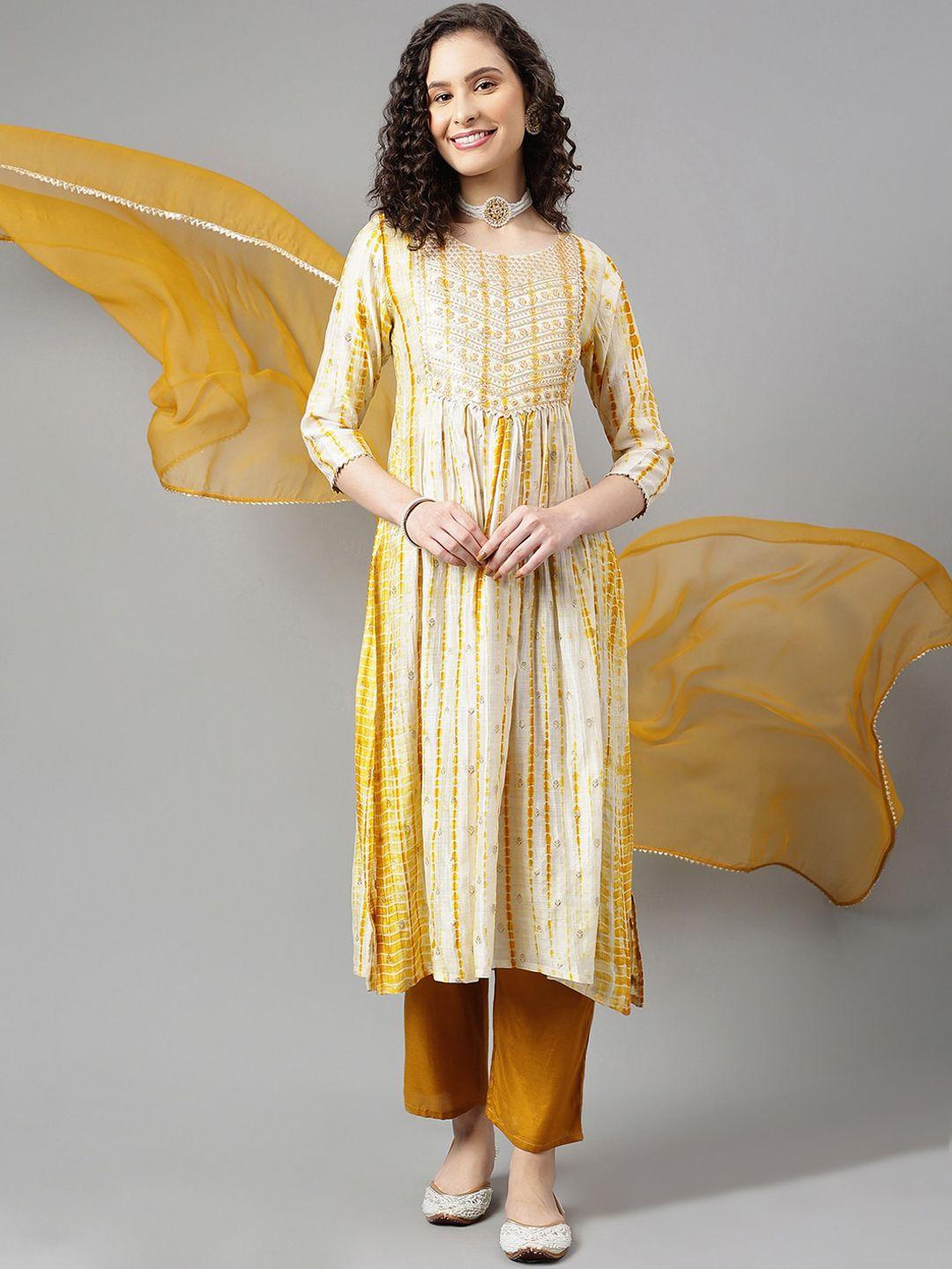 khushal k abstract printed thread work a-line kurta & palazzos with dupatta