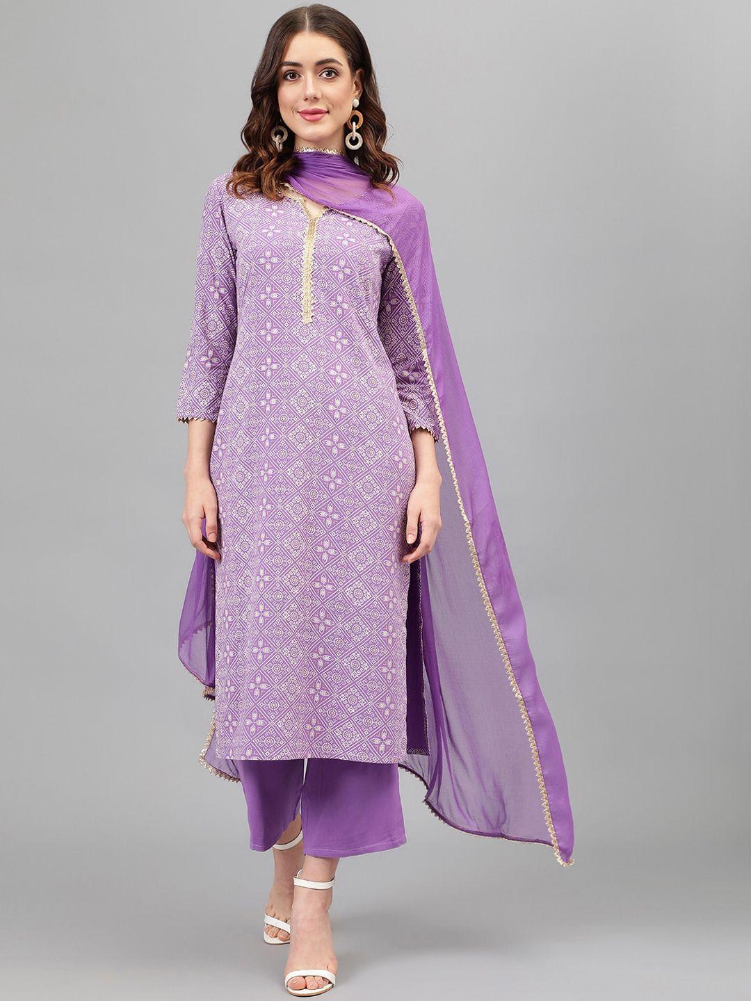 khushal k bandhani printed regular kurta with palazzos & dupatta