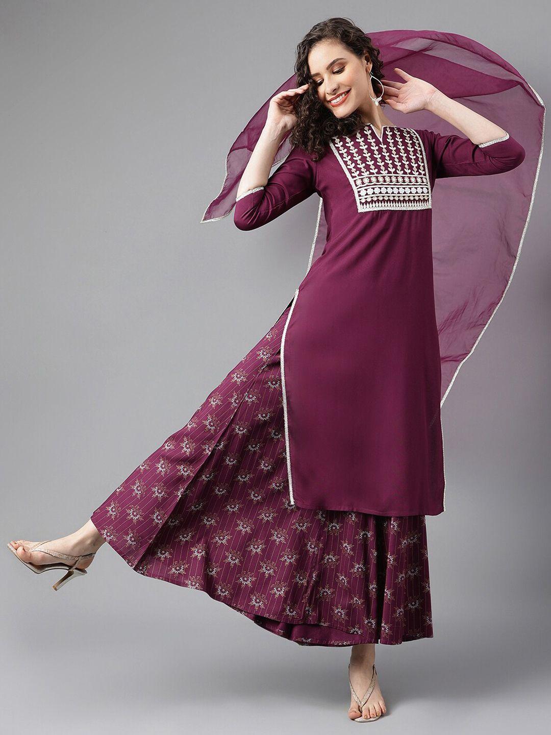 khushal k ethnic motifs embroidered kurta with palazzos & dupatta