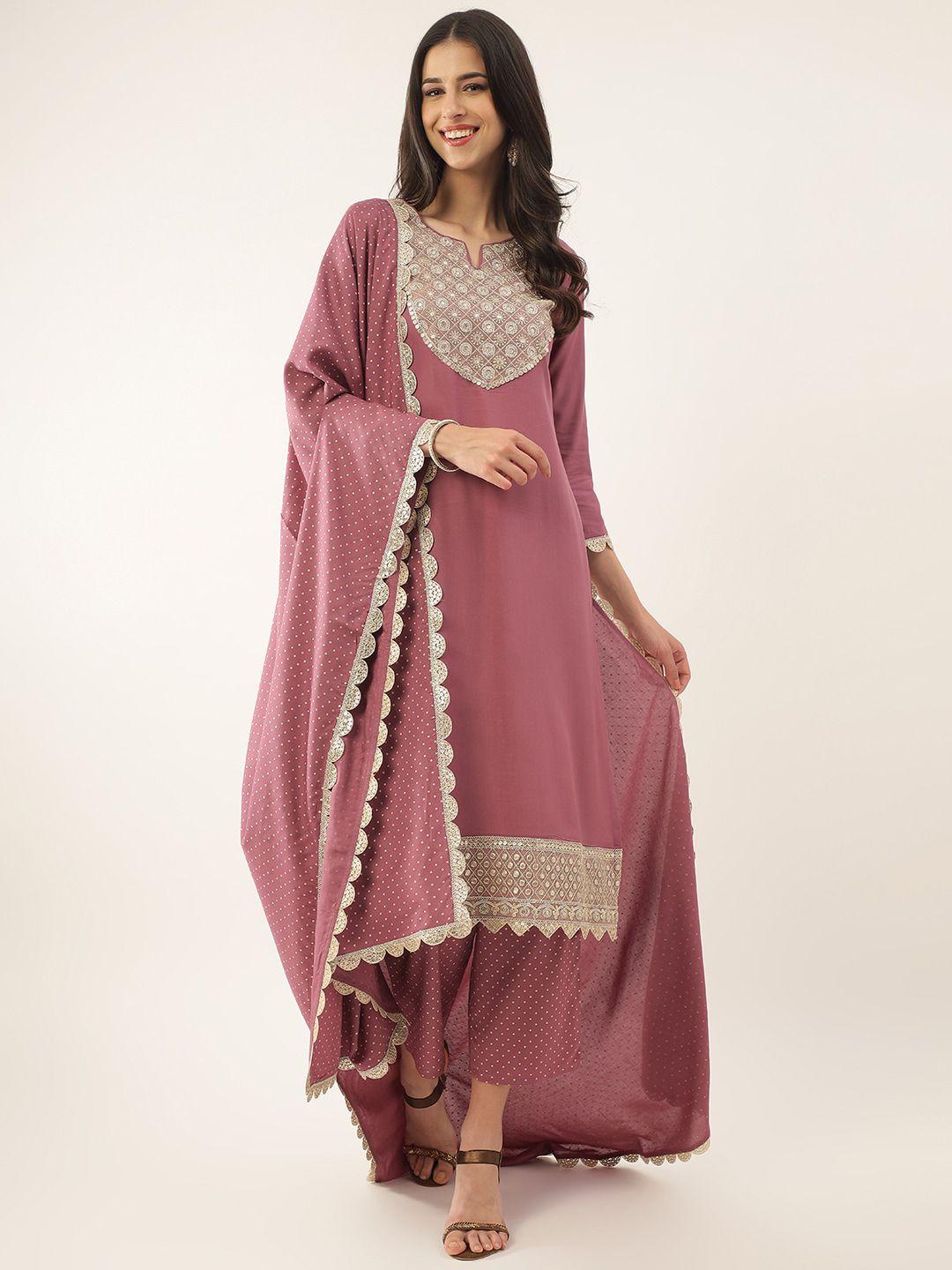 khushal k ethnic motifs embroidered sequined kurta with trousers & dupatta