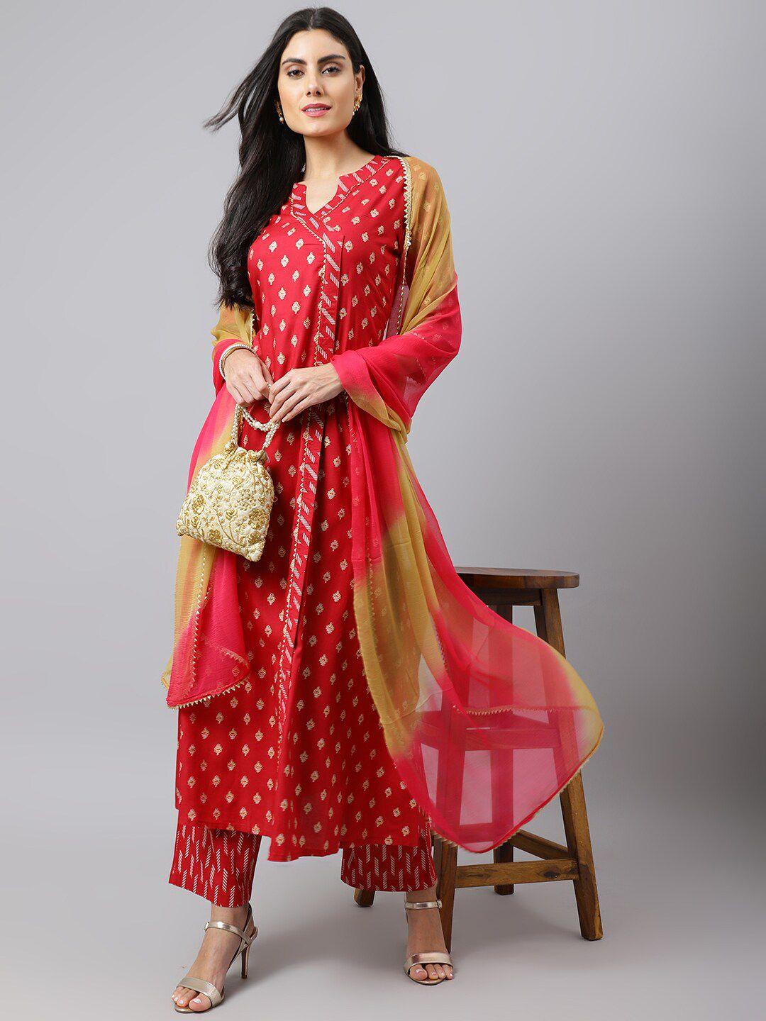 khushal k ethnic motifs printed gotta patti angrakha kurta with trousers & dupatta