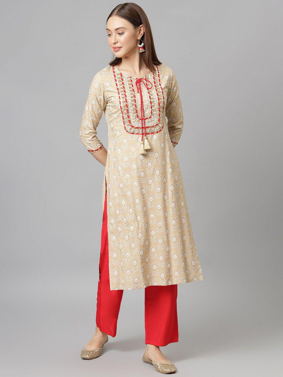 khushal k ethnic motifs printed gotta patti kurta with trousers