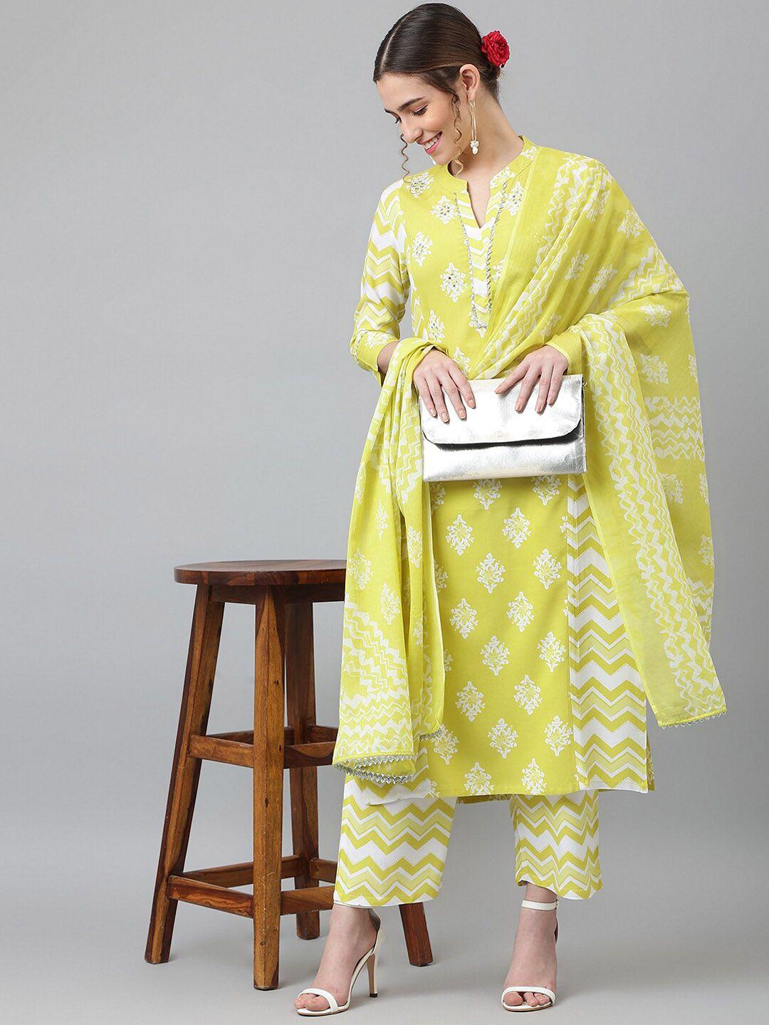 khushal k ethnic motifs printed mirror work kurta with palazzos & dupatta