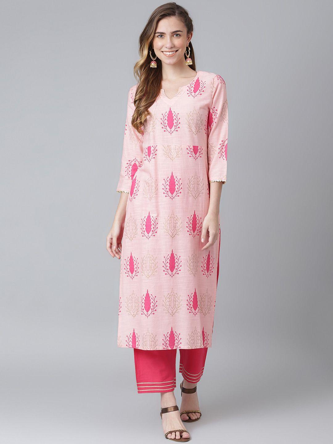 khushal k ethnic motifs printed pure cotton kurta with palazzos