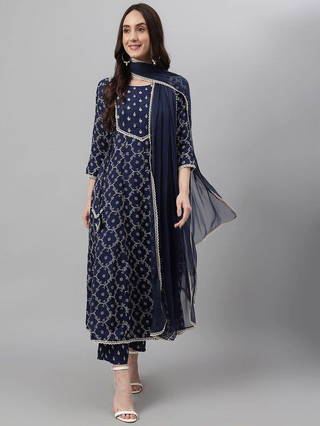 khushal k ethnic motifs printed sequinned kurta with palazzos & dupatta