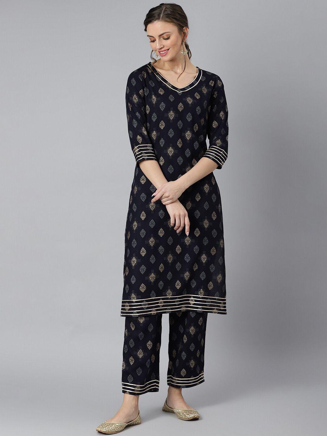 khushal k ethnic motifs v-neck printed kurta with palazzos