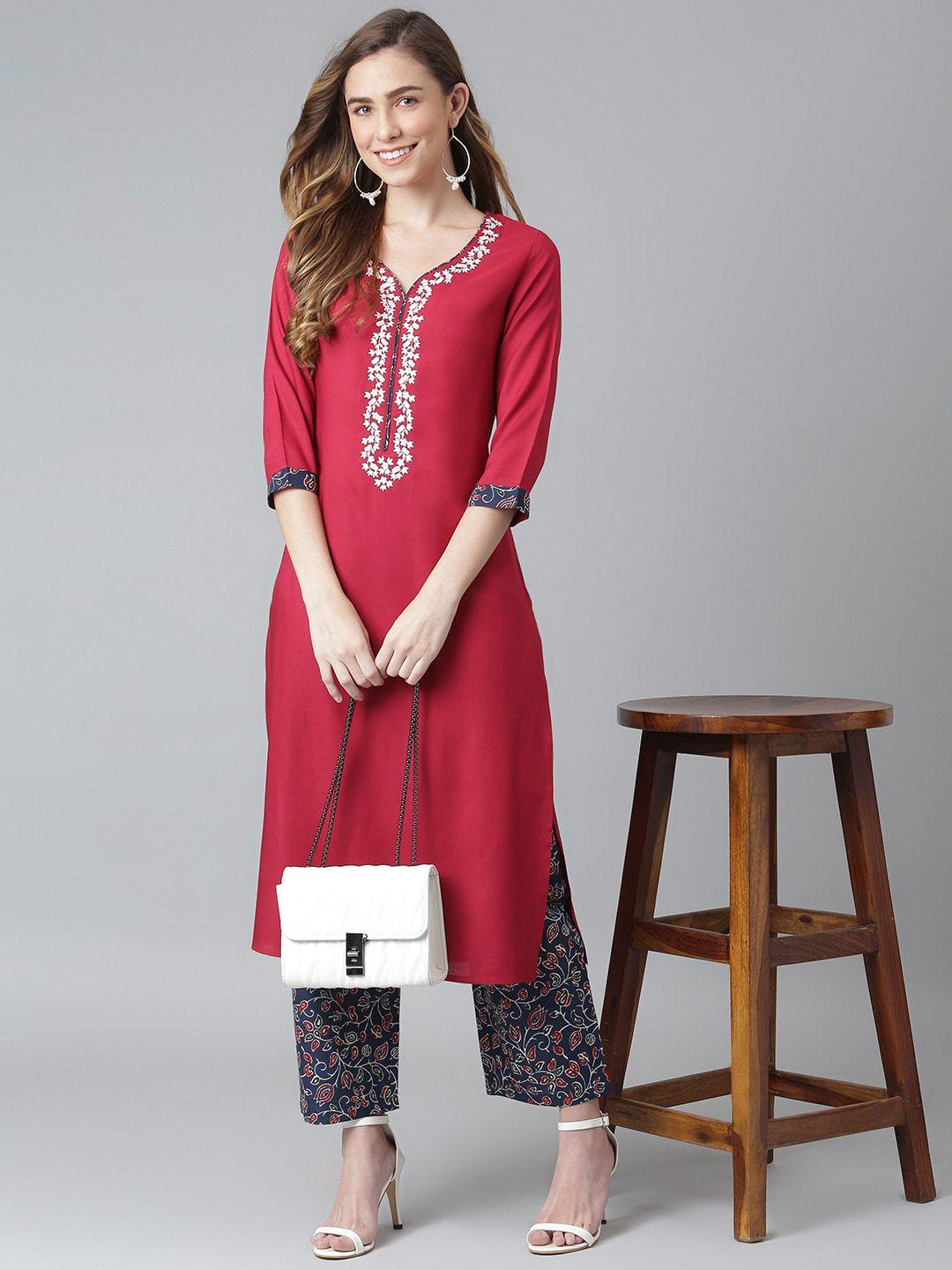 khushal k floral embroidered kurta with palazzos