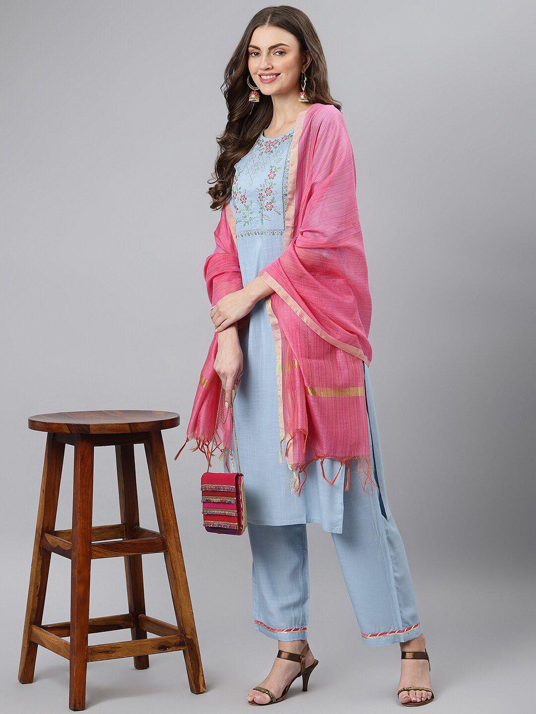 khushal k floral embroidered sequinned kurta with palazzos & dupatta
