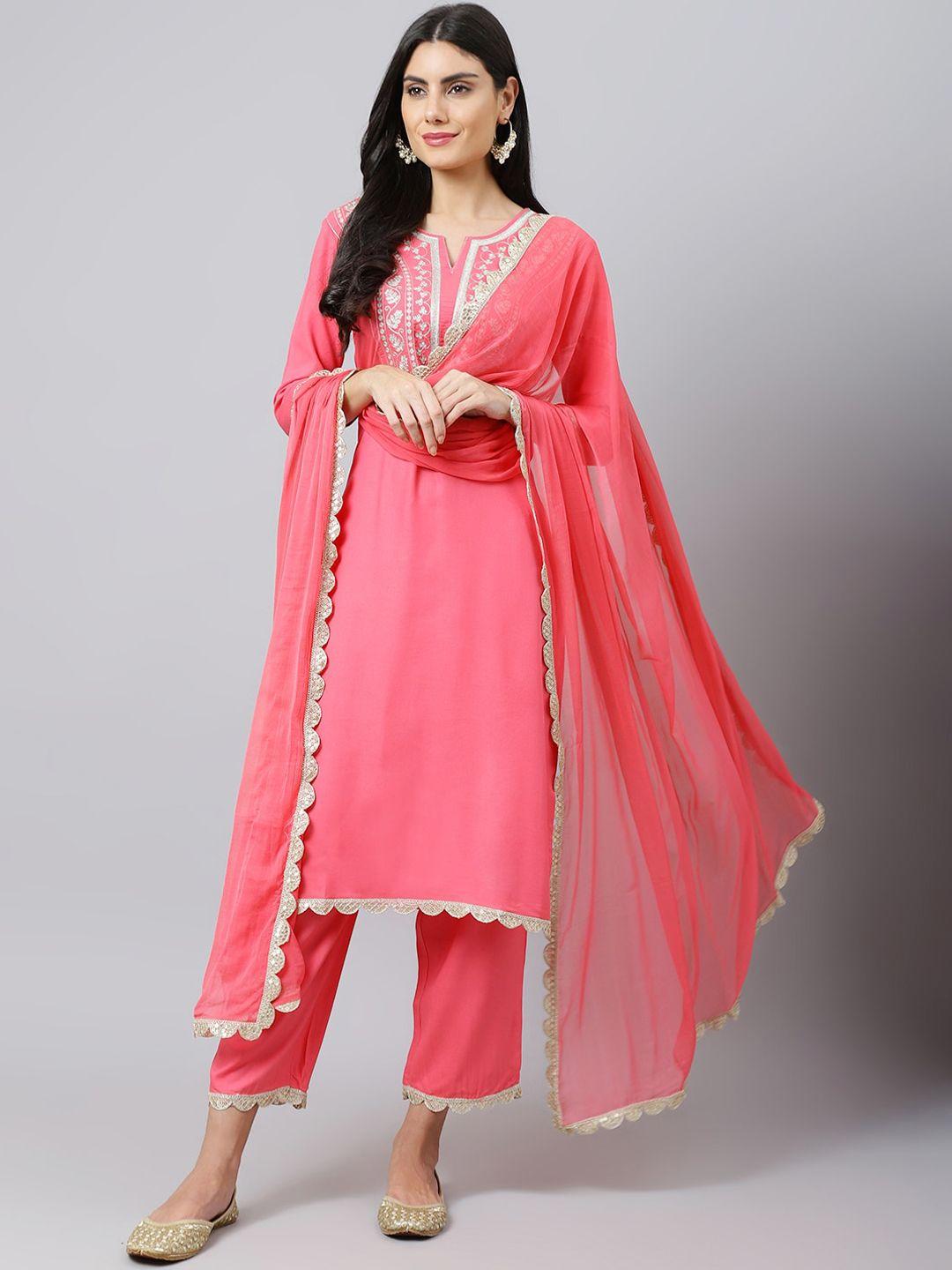 khushal k floral yoke design kurta with palazzos & dupatta