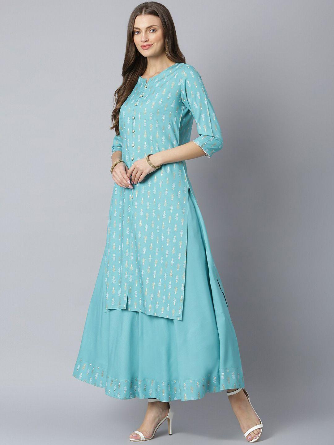 khushal k women blue printed kurta with palazzos