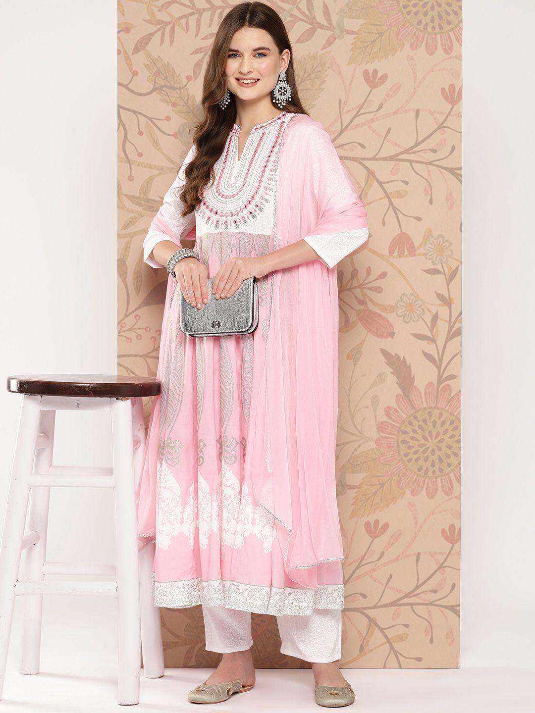 khushal k women embroidered empire mirror work kurta with palazzos & with dupatta