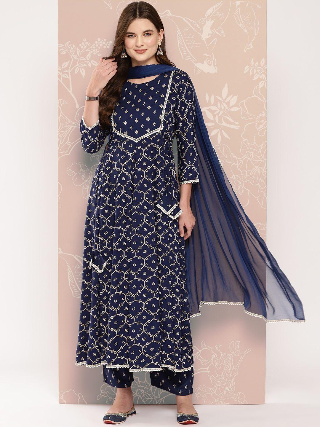 khushal k women ethnic motifs printed empire kurta with palazzos & with dupatta