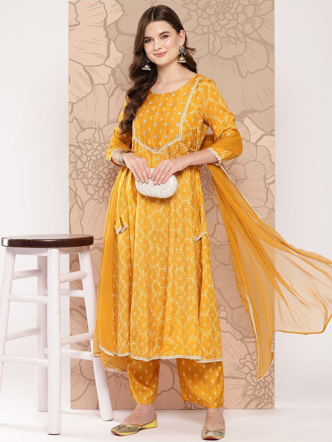 khushal k women ethnic motifs printed empire kurta with palazzos & with dupatta