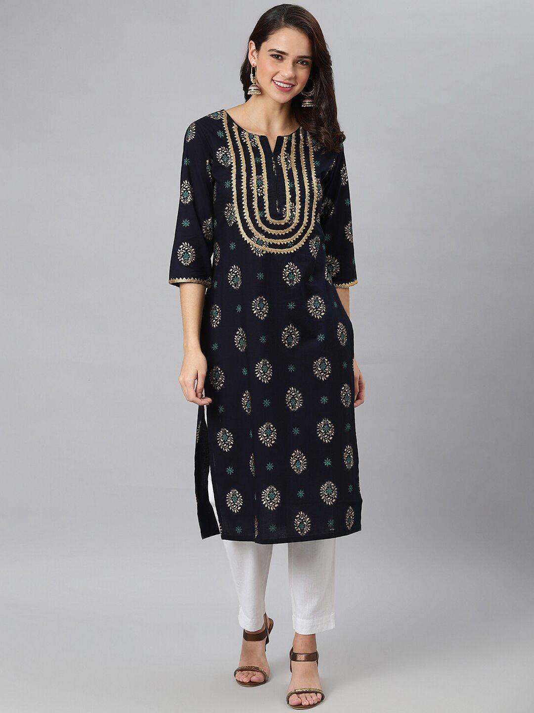 khushal k women ethnic motifs printed gotta patti kurta