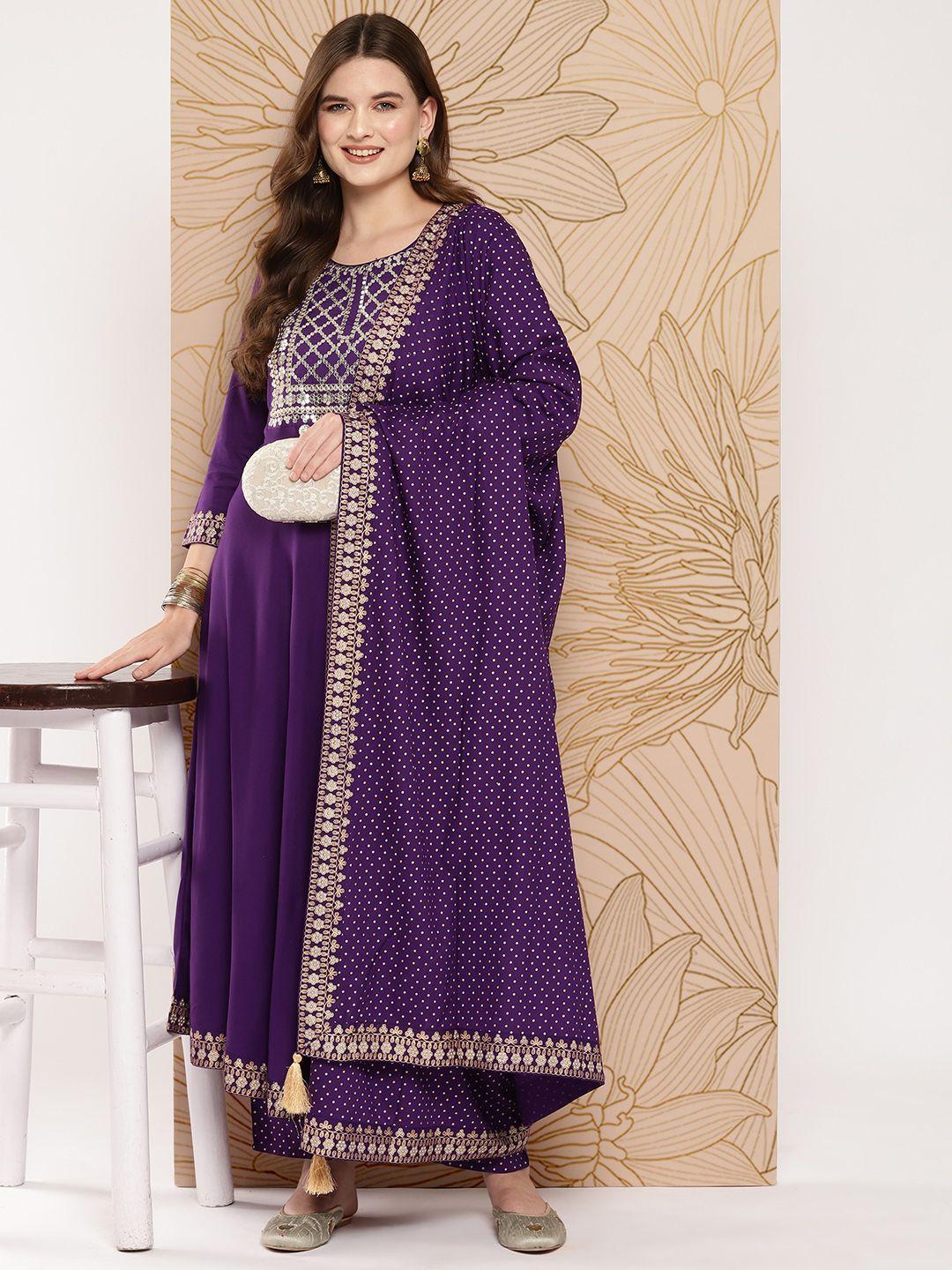 khushal k women floral embroidered empire sequinned kurta with palazzos & with dupatta