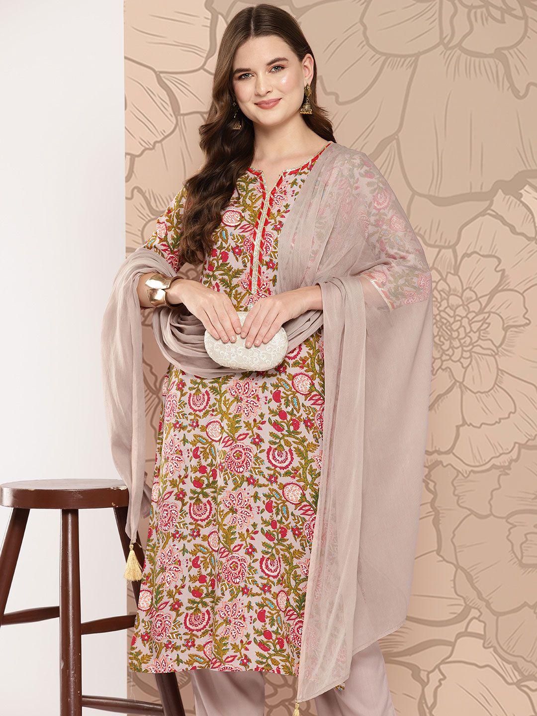 khushal k women floral printed regular kurta with palazzos & with dupatta