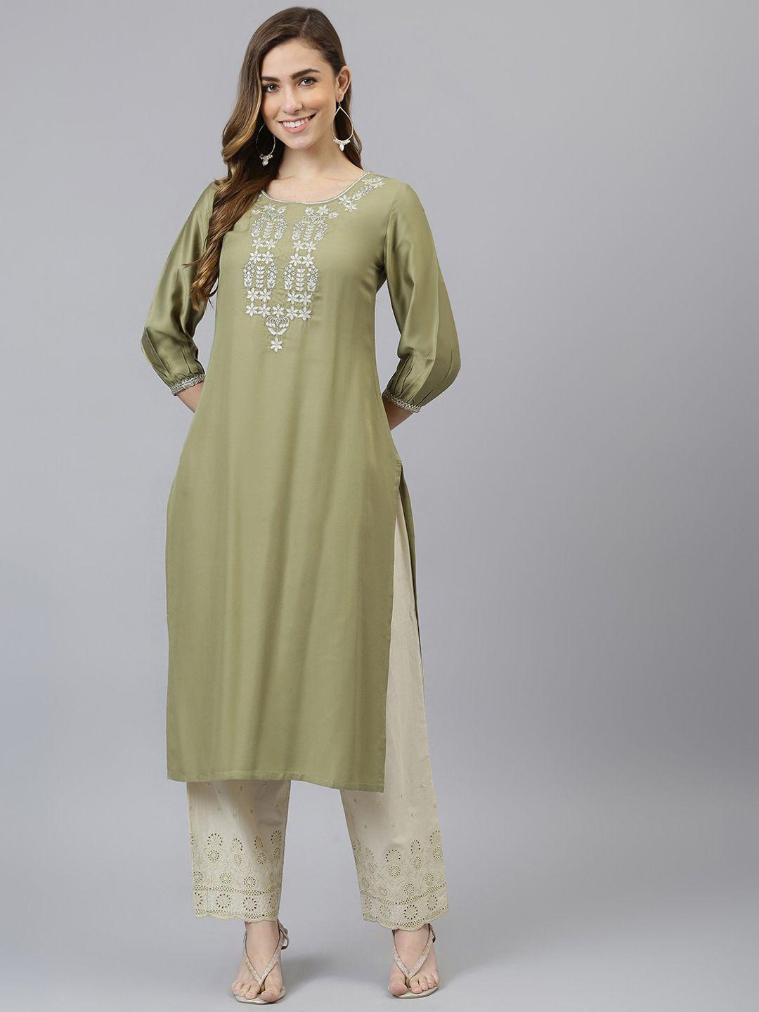 khushal k women geometric yoke design kurta