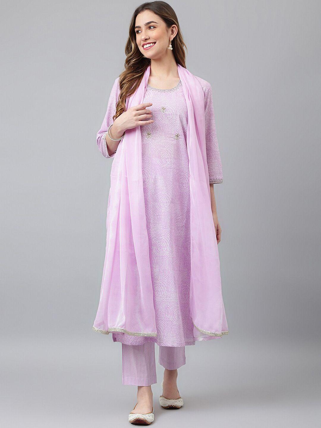 khushal k women purple panelled kurta with trousers & with dupatta