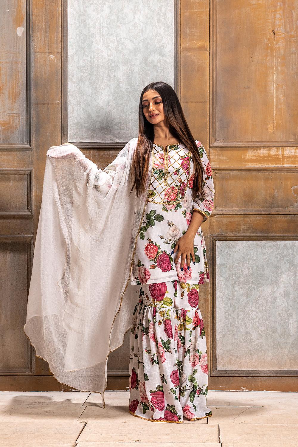 khushi-floral kurta gharara