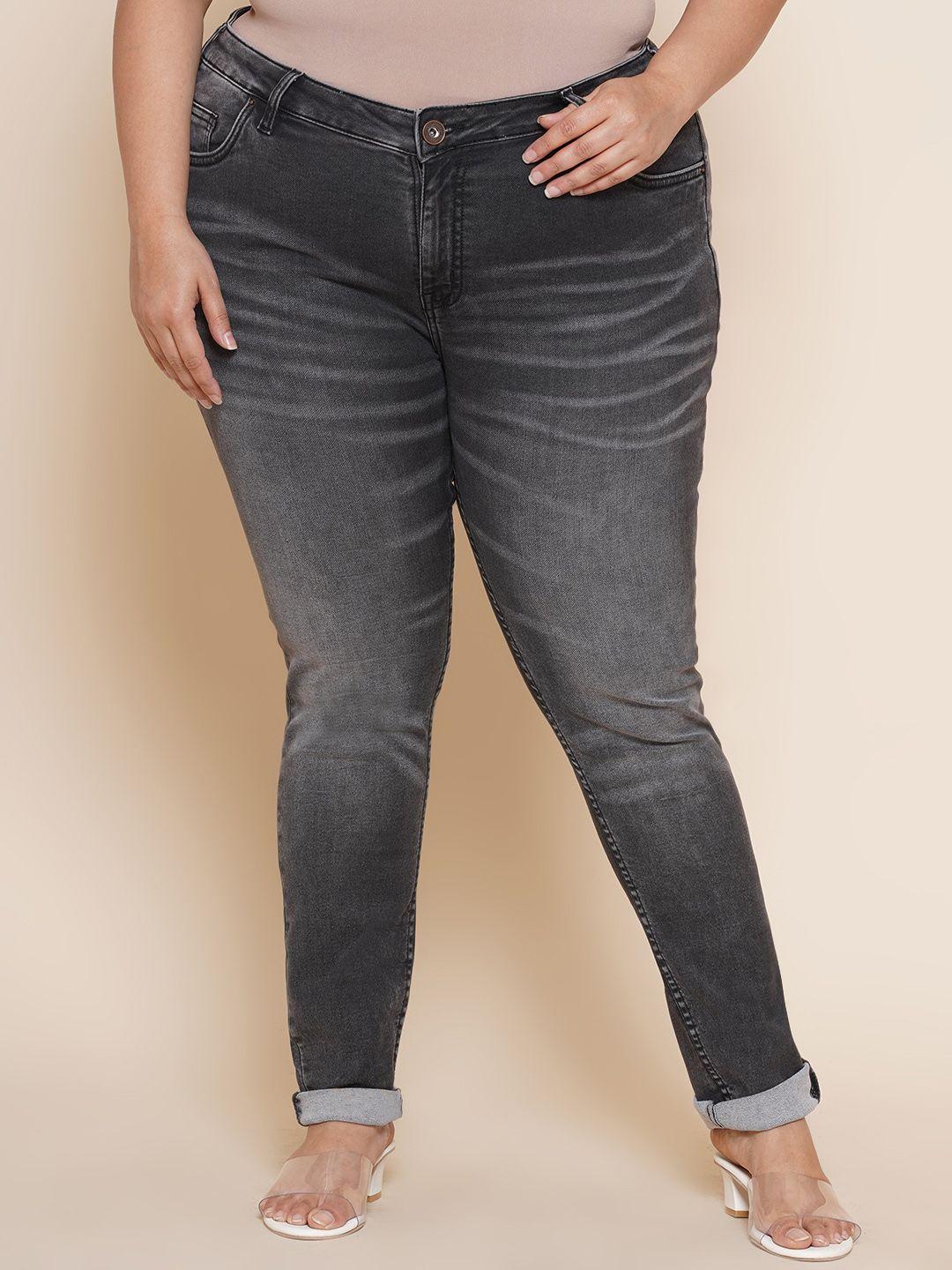 kiaahvi by john pride women plus size heavy fade mid-rise stretchable jeans
