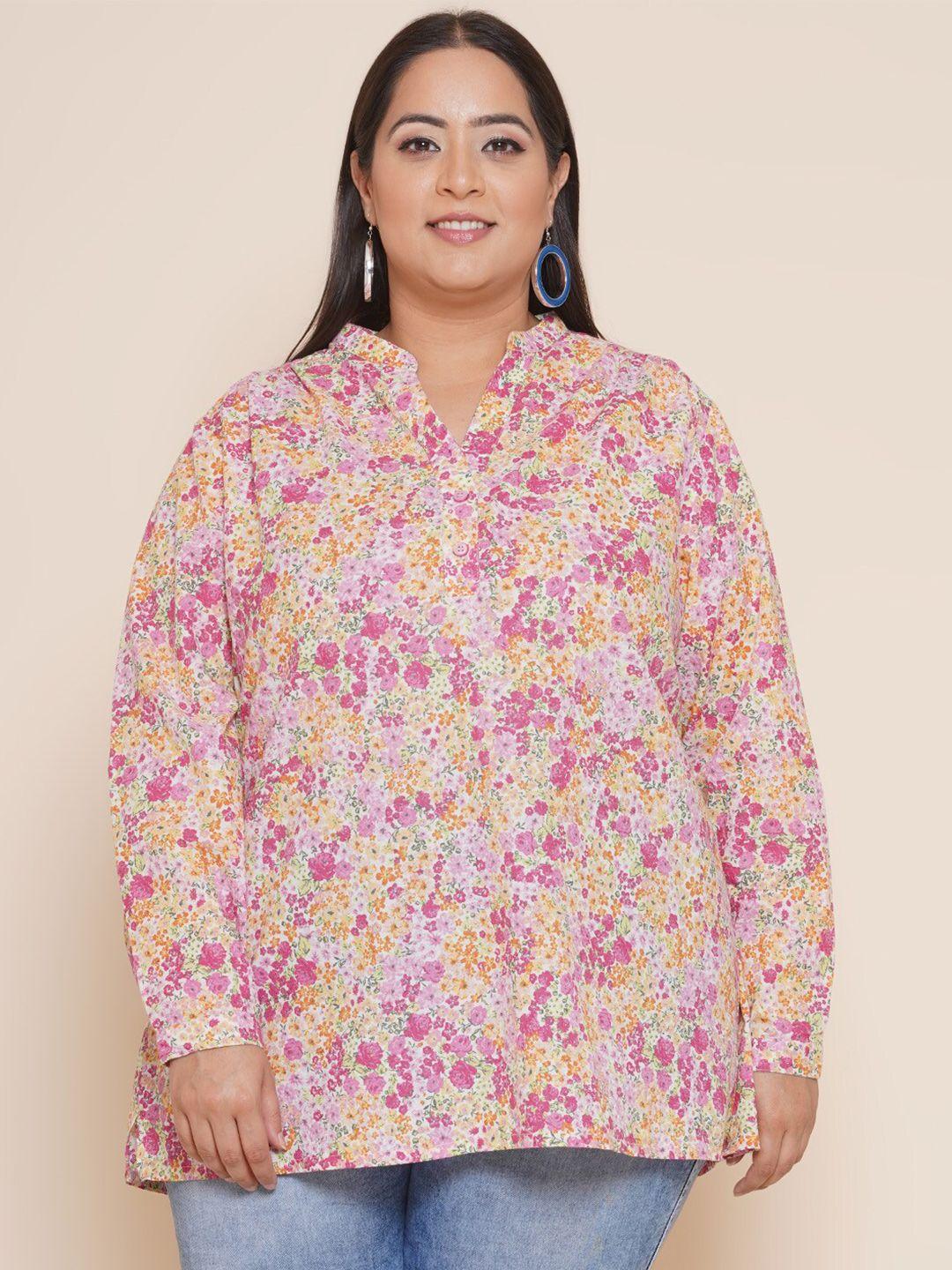 kiaahvi by john pride  plus size floral print mandarin collar shirt style top