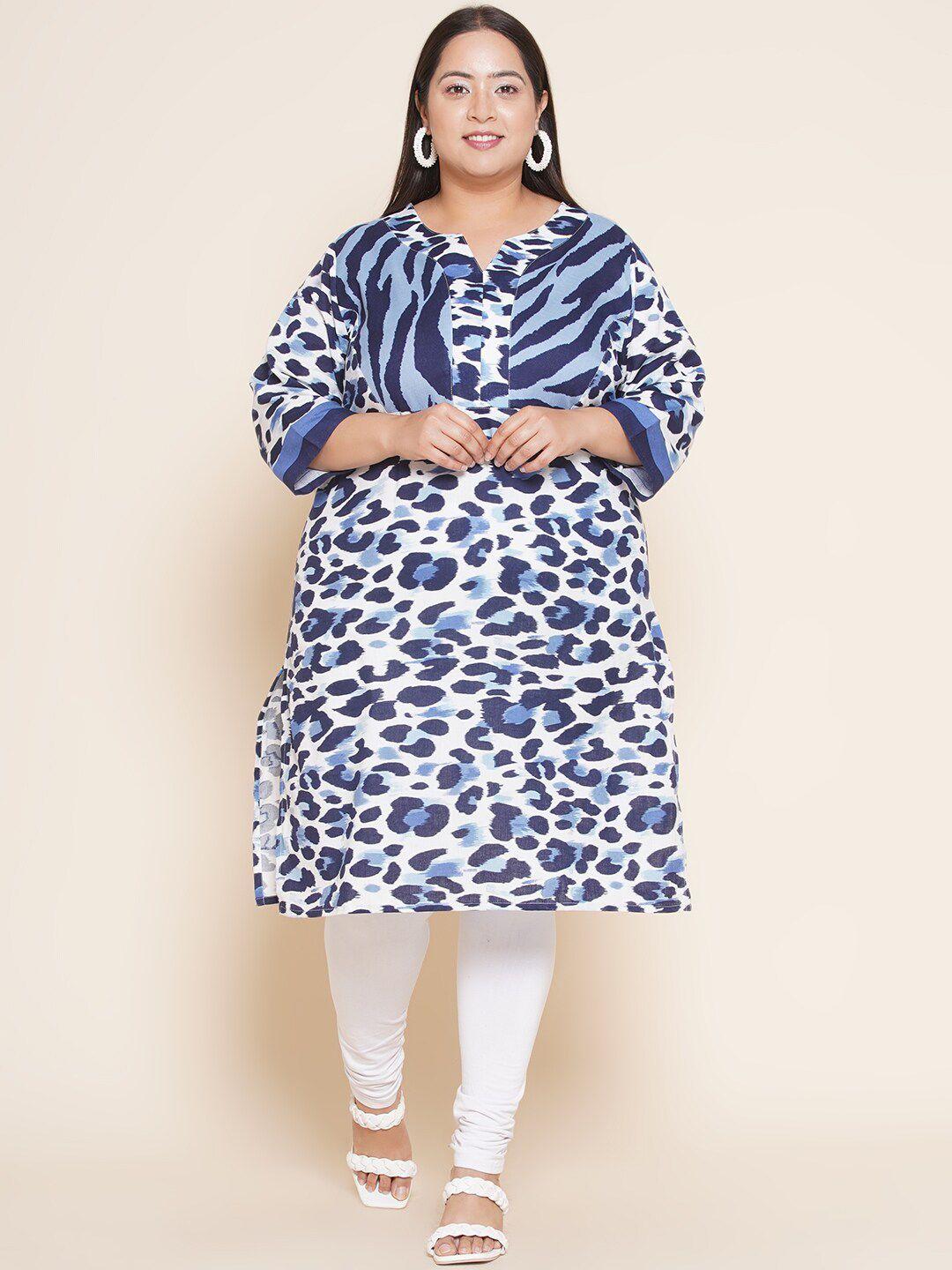 kiaahvi by john pride plus size printed notched neck pure cotton kurta