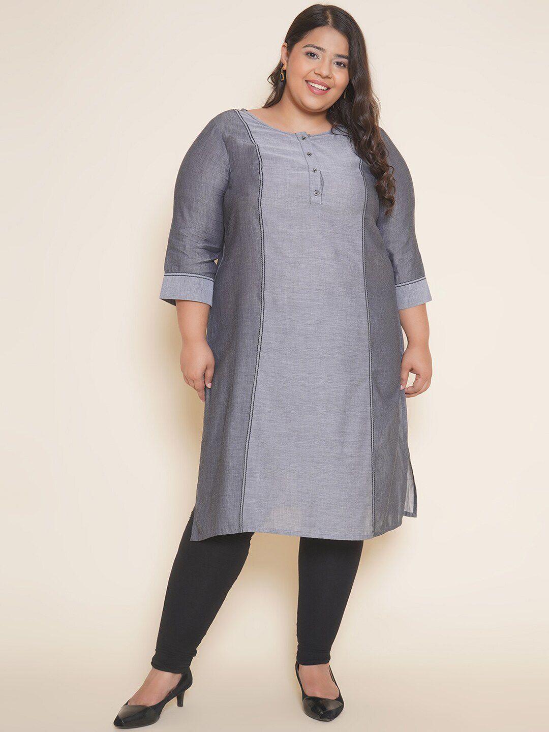 kiaahvi by john pride plus size round neck pure cotton straight kurta