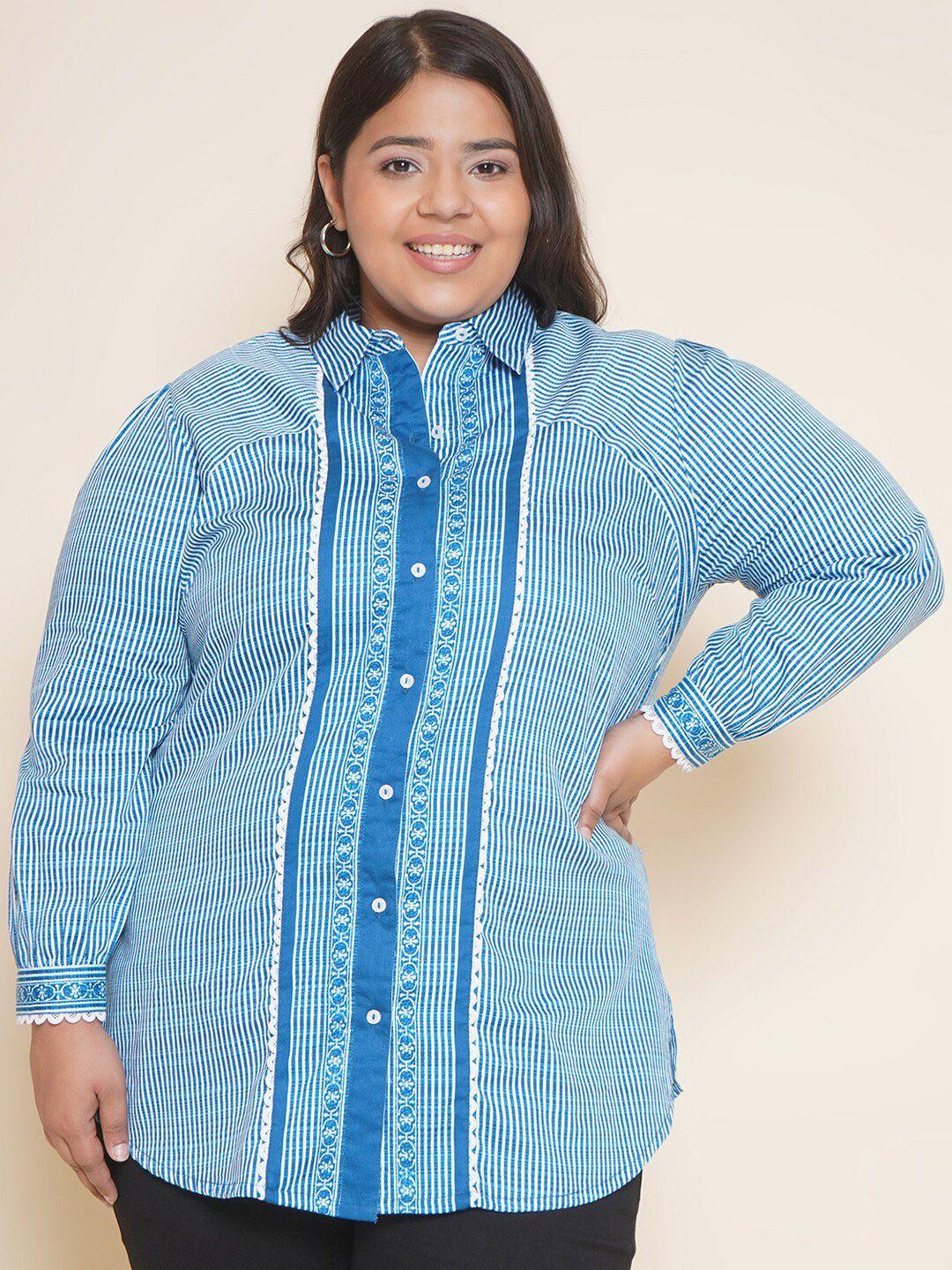 kiaahvi by john pride plus size striped cotton casual shirt