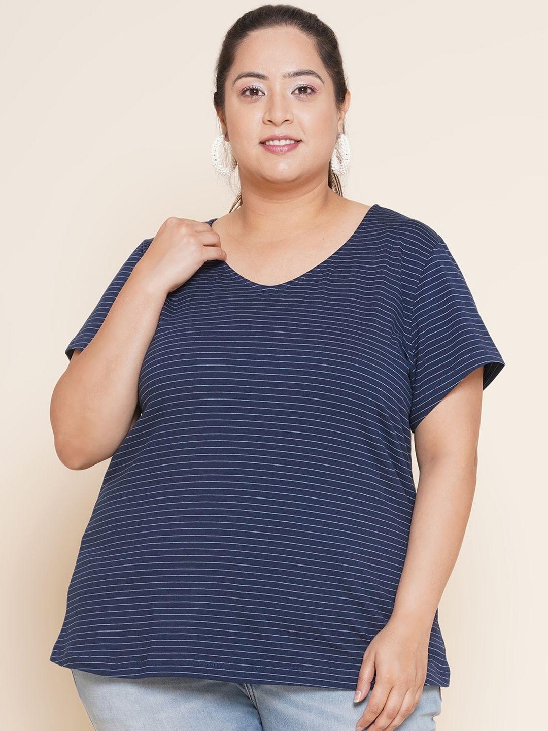 kiaahvi by john pride plus size striped v-neck casual t-shirt