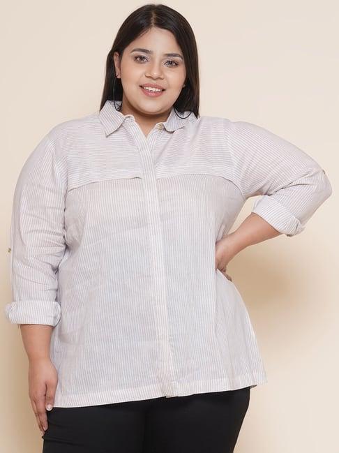 kiaahvi plus size beige linen striped shirt