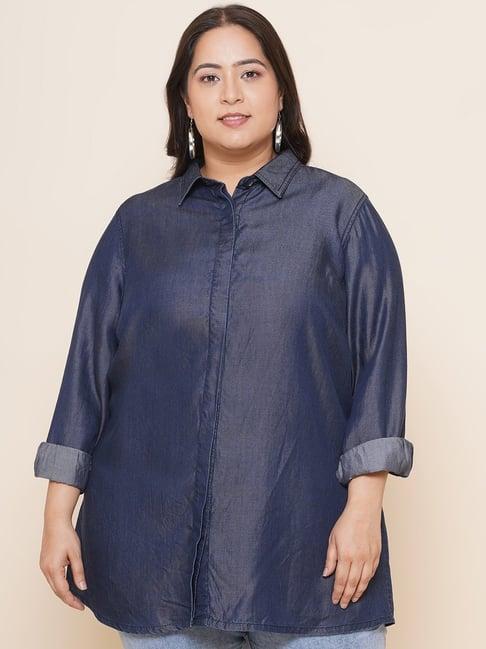 kiaahvi plus size blue cotton shirt