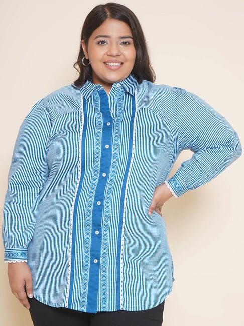 kiaahvi plus size blue cotton striped shirt