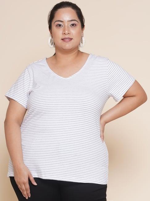 kiaahvi plus size white cotton striped t-shirt