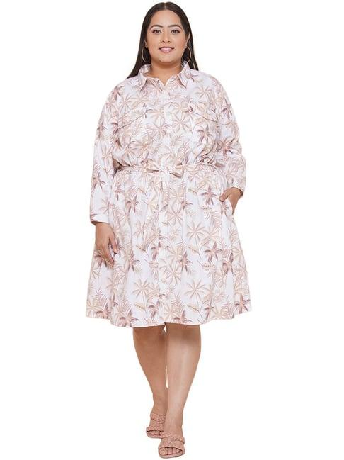 kiaahvi plus size white cotton tropical print shirt dress