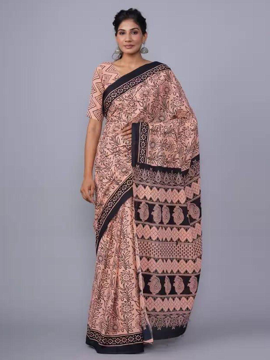 kiaaron ethnic motifs floral pure cotton block print saree