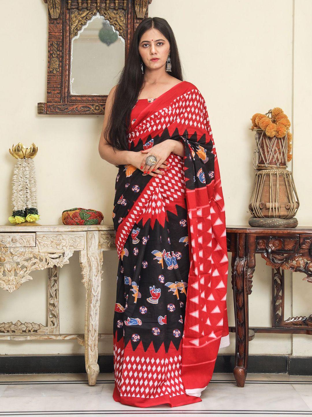 kiaaron ethnic motifs pure cotton block print saree