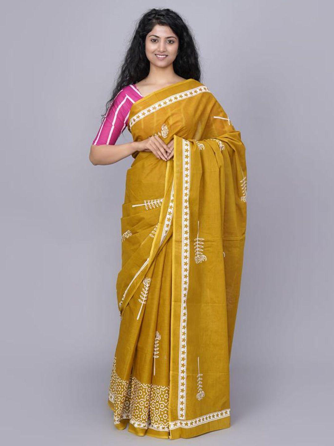 kiaaron ethnic motifs printed  cotton linen block print saree