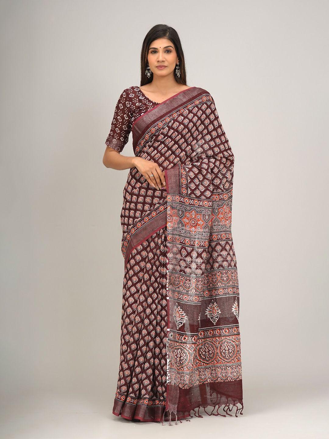kiaaron ethnic motifs printed zari cotton ikat saree