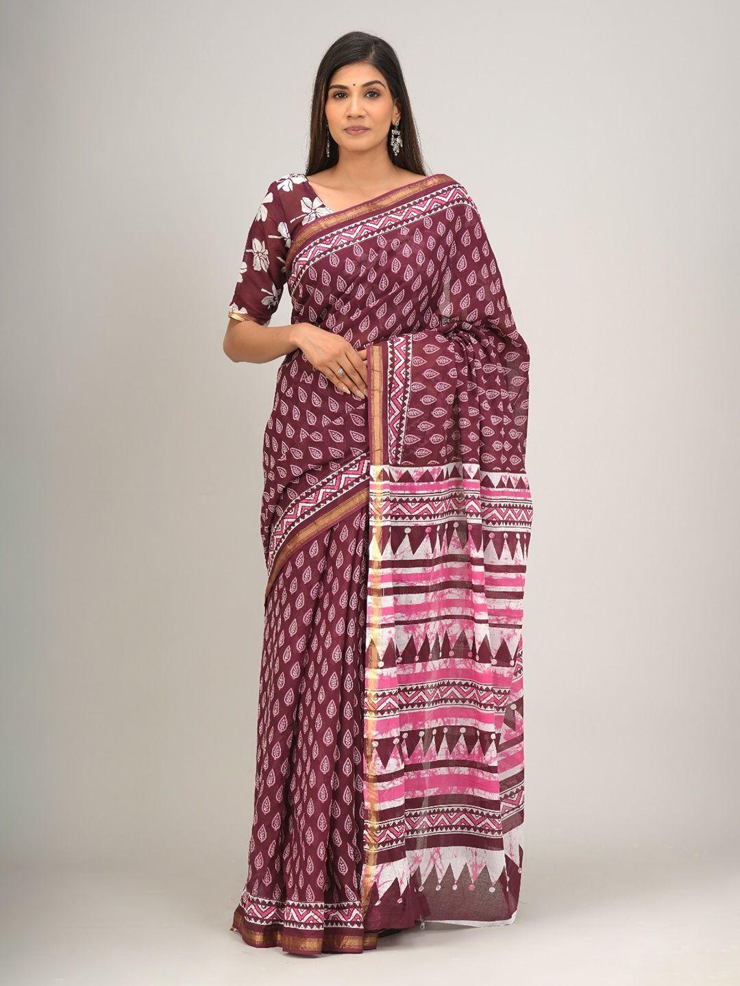 kiaaron ethnic motifs pure cotton block print saree