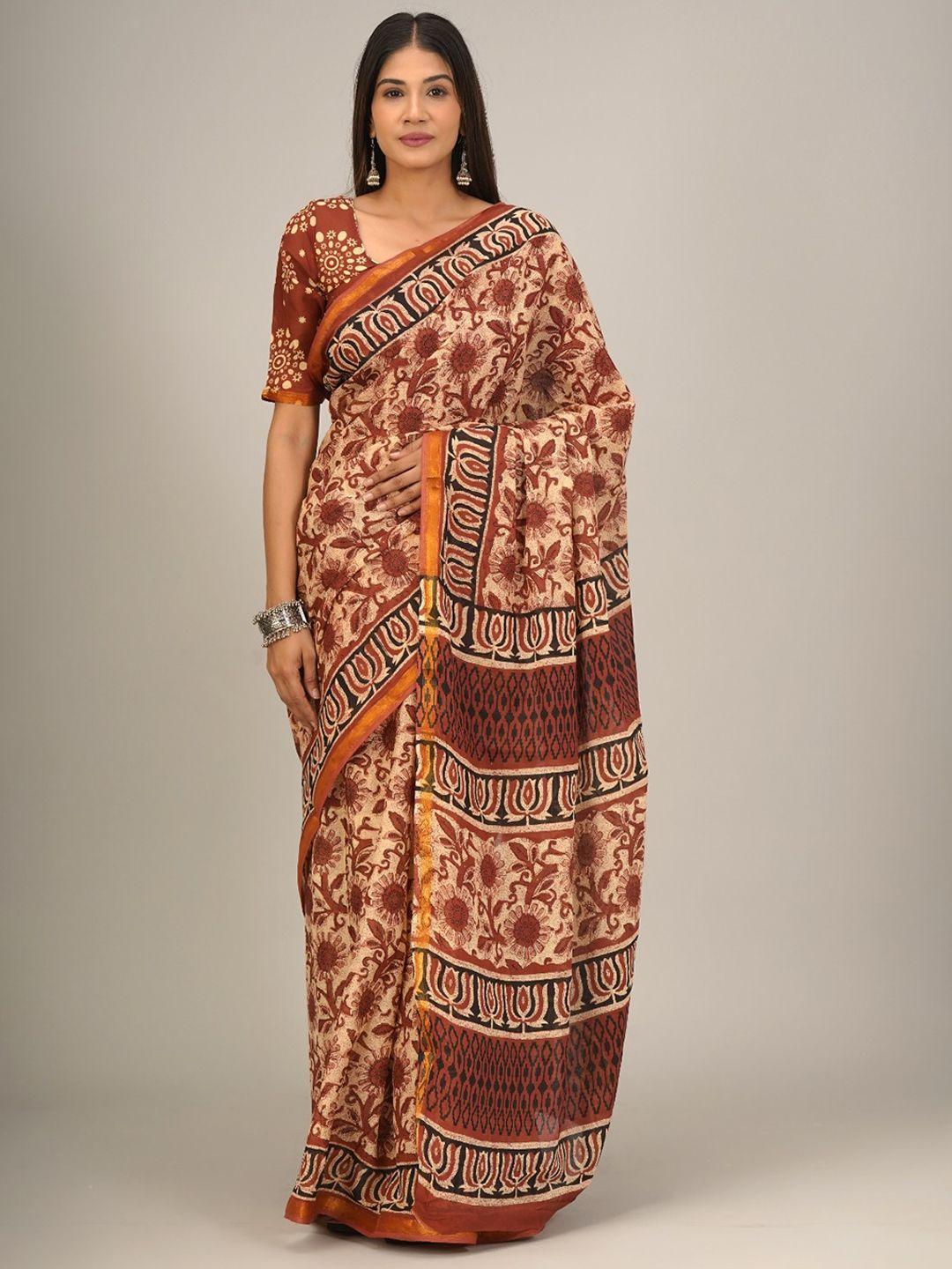 kiaaron ethnic motifs pure cotton block print saree