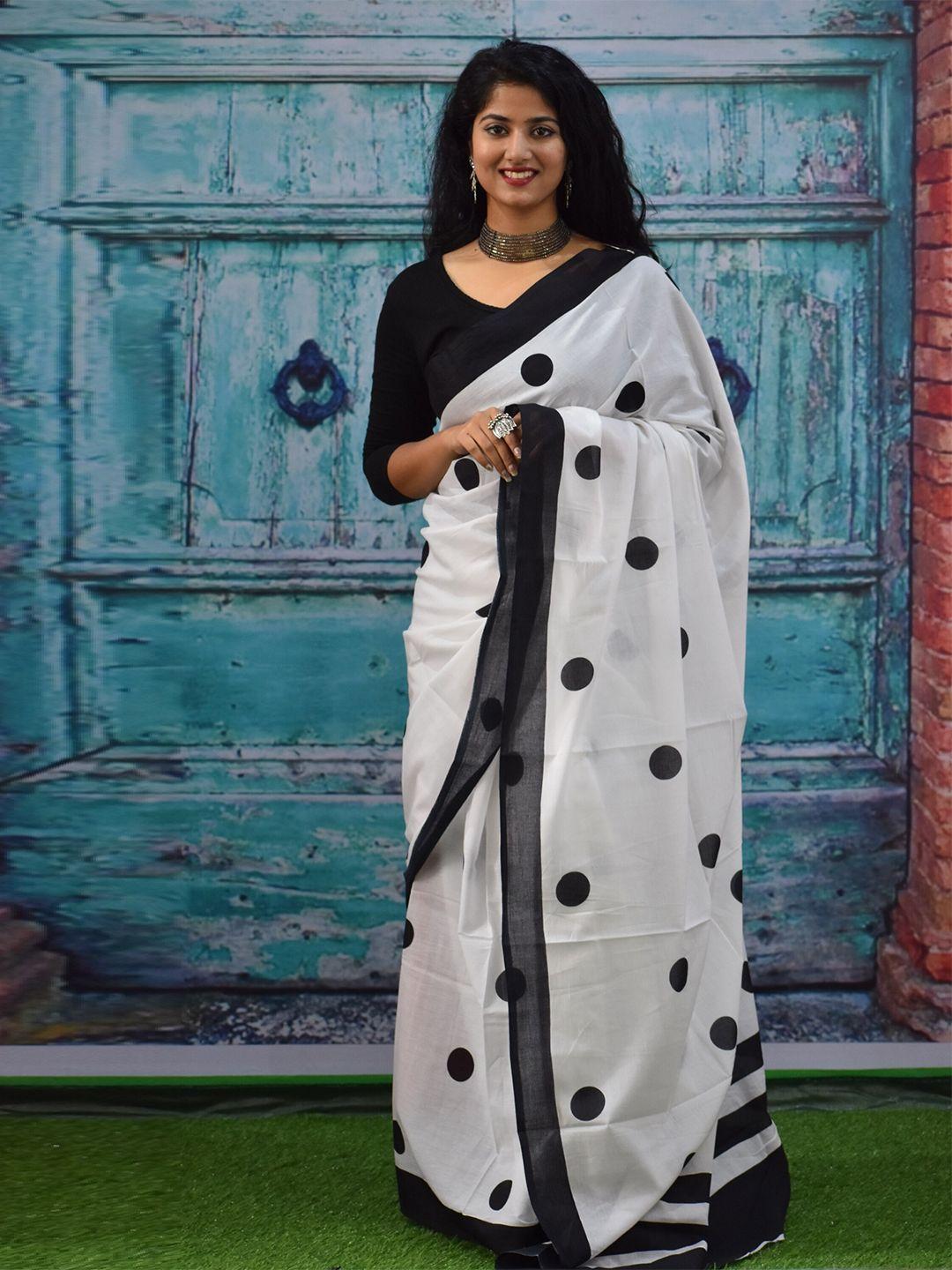 kiaaron polka dot pure cotton handloom block print saree