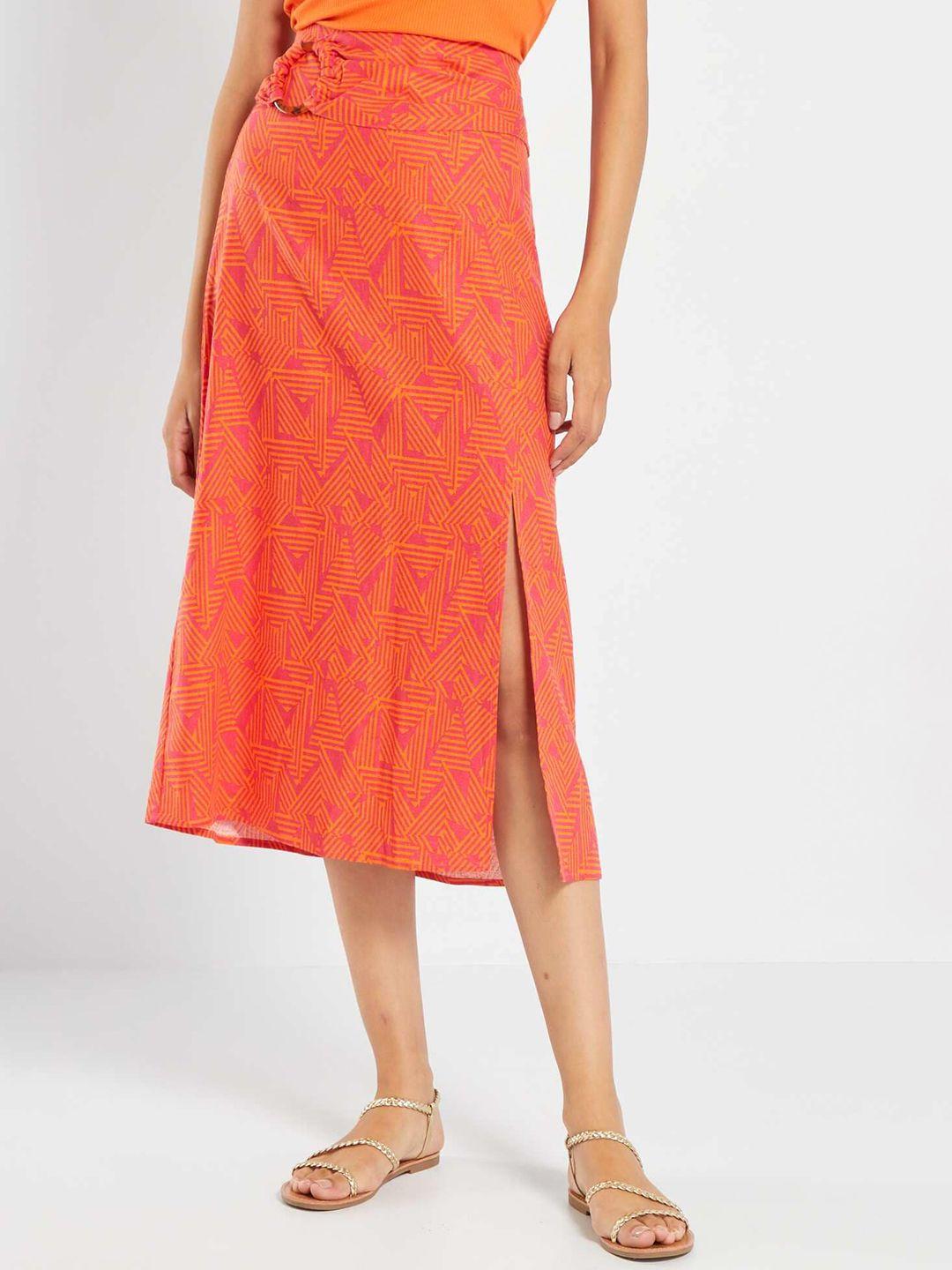 kiabi geometric printed front slit a-line midi skirt