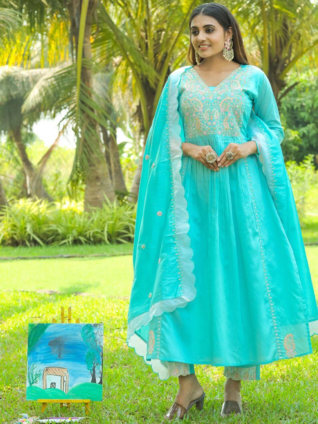 kiana floral embroidered anarkali kurta with trousers & with dupatta