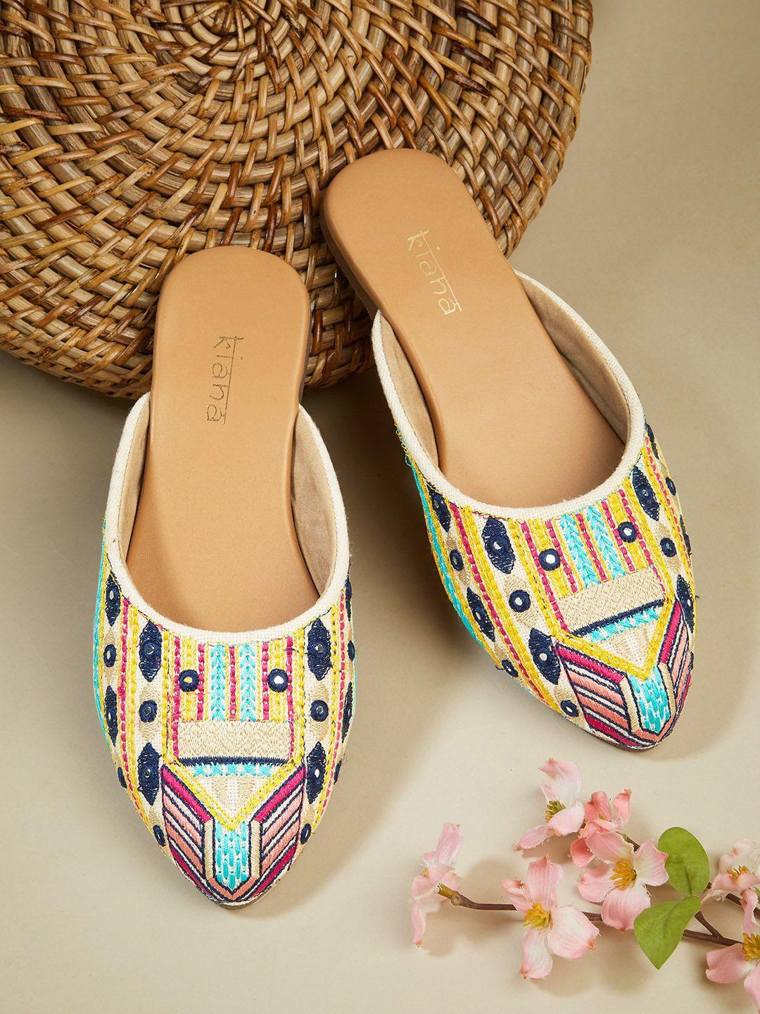kiana pointed toe embellished embroidered canvas mules