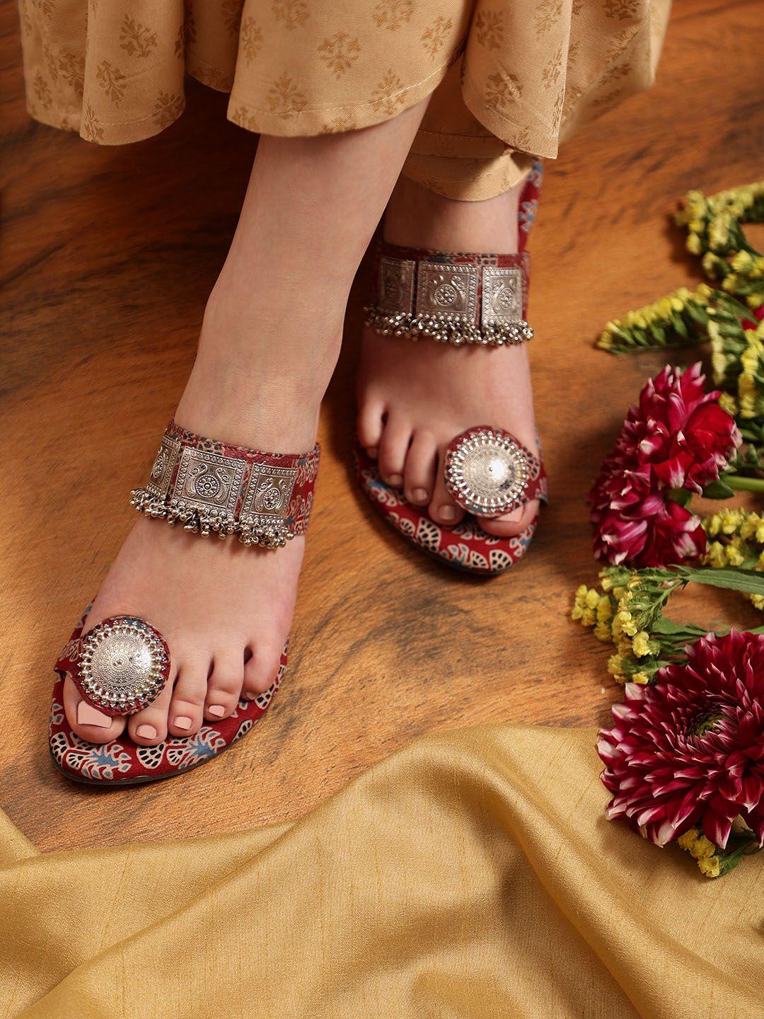 kiana printed embellished one toe block heels