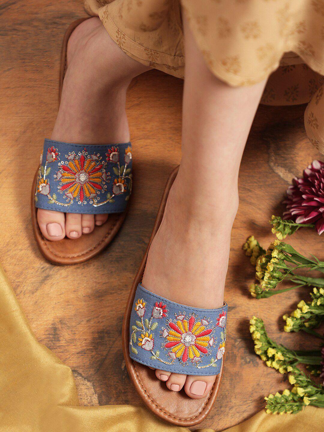 kiana women embroidered embellished open toe flats
