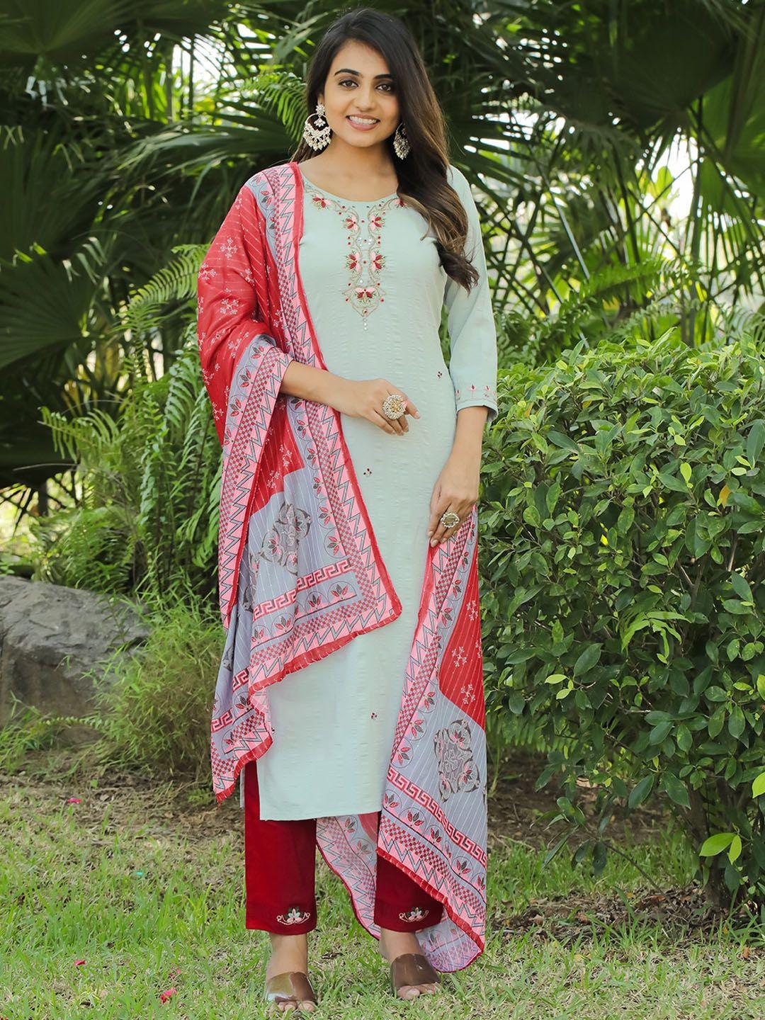 kiana embroidered regular kurta with trousers & with dupatta