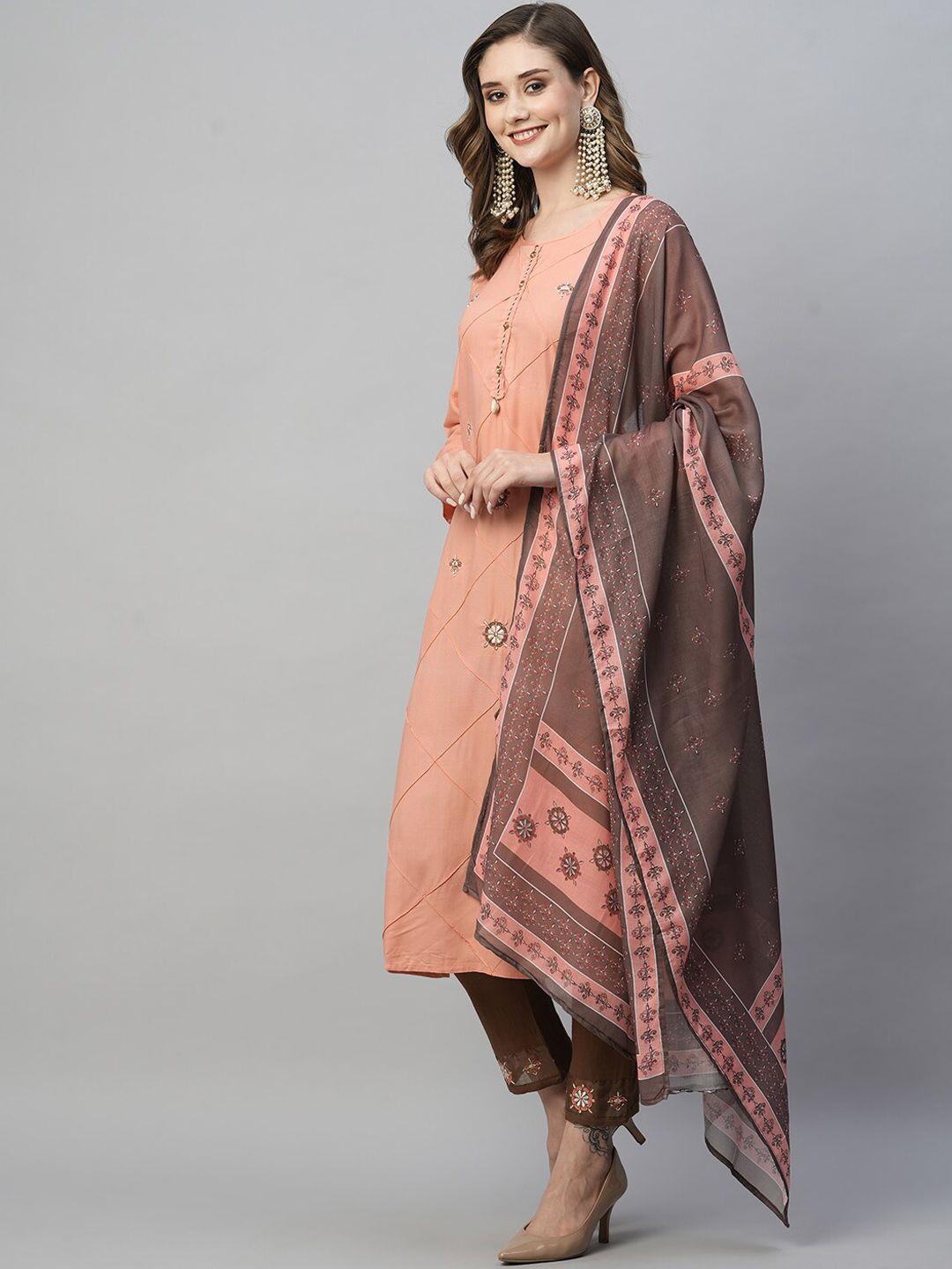 kiana ethnic motifs embroidered thread work straight kurta & trousers with dupatta