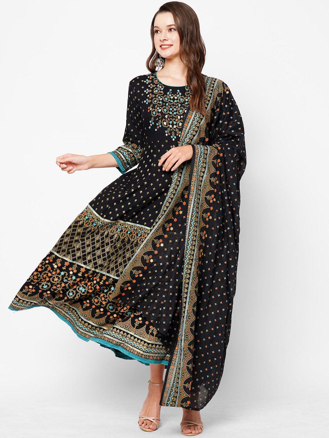 kiana ethnic motifs printed embroidered detailed ethnic dress with dupatta