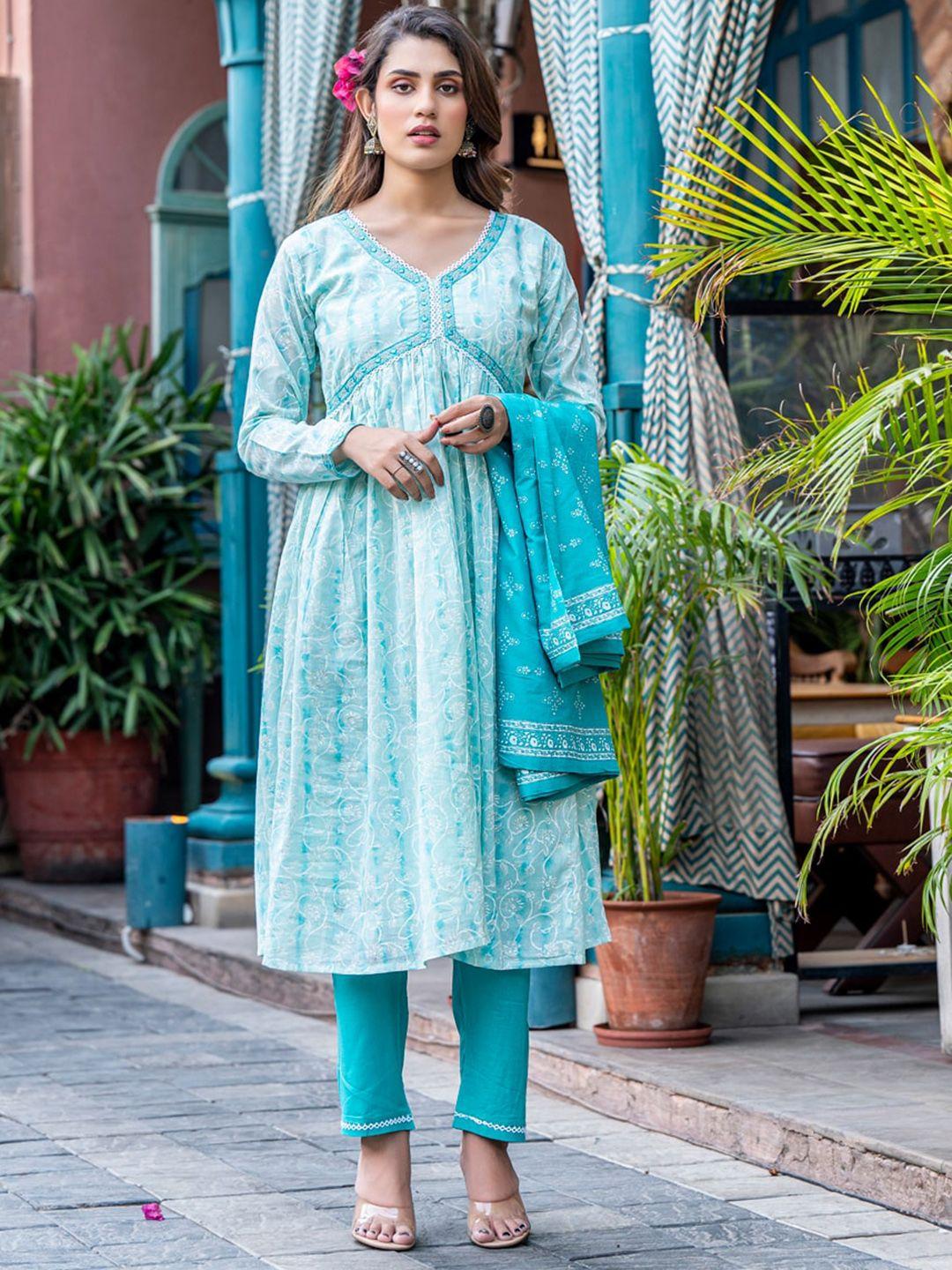 kiana ethnic motifs printed empire kurta & trousers with dupatta